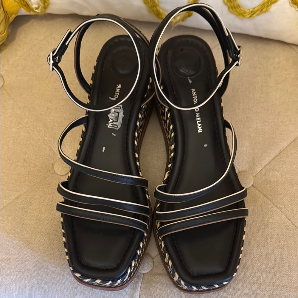 Antonio Melani Black Strappy Sandals with Buckle